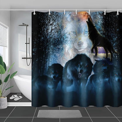 AILONEN Boys Wolf Shower Curtain for Bathroom Decor,3D Howling Wolf Ferocious Wolf Wildlife Decor Bath Curtain 72" W*72" H Polyester Fabric Waterproof Bathroom Curtain with 12 Hooks