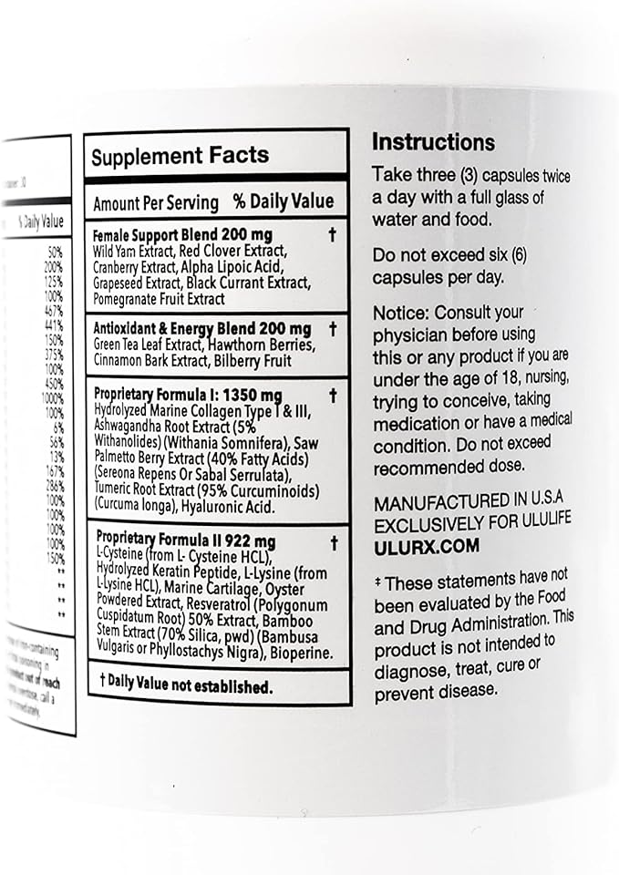 Ultimate Multivitamin and Hair Skin Nails: Ashwagandha and Resveratrol-Powered Solution for Hair Growth, Hormone Support, and Overall Health UluRX 30-Day Supply 180 Capsules.