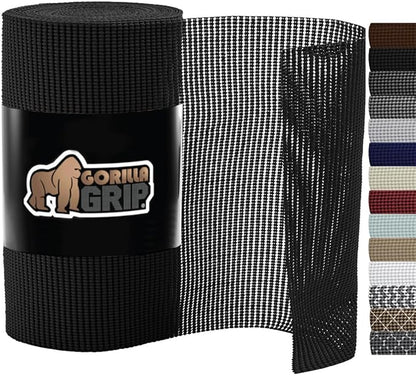 Gorilla Grip powerGRIP Drawer Shelf and Cabinet Liner, Thick Strong Hold, Non-Adhesive Liners Protect Kitchen Cabinets and Cupboard, Bathroom Drawers, Easy Install, Breathable Mat, 12" x30', Black