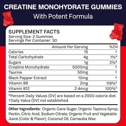5000mg Creatine Monohydrate Gummies, Creatine for Women and Men, Chewable Creatine Pre Workout Gummies with Taurine & B6 - for Muscle, Recovery, Strength, Energy, Endurance & Performance - 120 Count