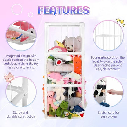 Large Stuffed Animals Storage, Zoo Stuffed Animal Holder Space Save Vertical Stuffed Animals Storage PVC with Elastic Band and Net for Playroom Birthday Gift for Bedroom Nursery