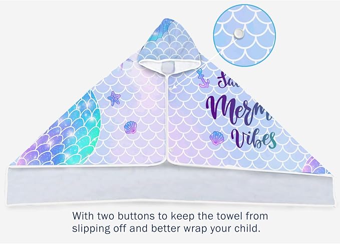 Mermaid Kids Hooded Beach Towel, Mermaid Tail Microfiber Hooded Poncho Towel for Girls 30”x50”, Mermaid Scales Pink Soft Absorbent Bath Towels Bathrobe with Hood for Swin Pool