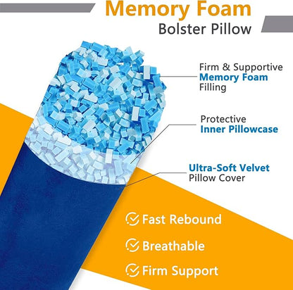 Body Pillow, Memory Foam Body Pillows for Adults Sleeping, Decorative Bolster Pillow for Bed & Couch, Long Cylinder Tube Round Pillow, 24x7.87 Inches, Set of 2 (Navy Blue)