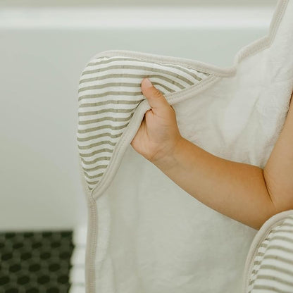 Little Unicorn Cotton Muslin & Terry Hooded Towel, Larger Size 1-6 Years (Grey Stripe)
