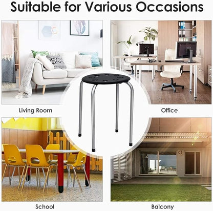 Hysache Plastic Stackable Stools Set of 6, 17.5inch Multipurpose Stool Chairs w/Metal Frame, X-Shape Connection, Non-Slip Feet, Backless Nesting Stool for Garden, Living Room, Home (Gray) HW64245