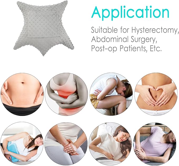 Heart Surgery Pillow Shock Absorbing for Open Heart Surgery After Bypass Coughing with 2 Pockets - Recovery Gifts with Hands Placement Pouch, Minky Dot Gray
