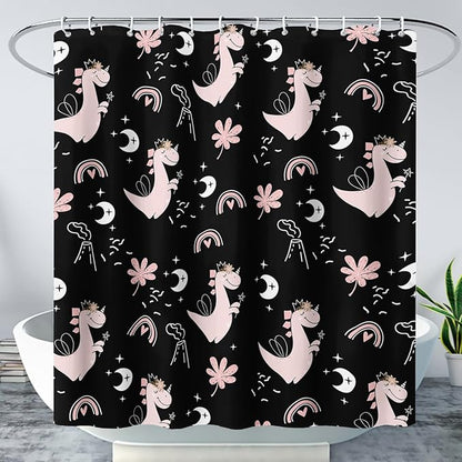 AILONEN Cute Dinosaur Shower Curtain,Cartoon Dinosaur Bath Curtain Gifts for Kids,Polyester Waterproof for Bathroom, 72" W*84" H with 12 Plastic Hooks