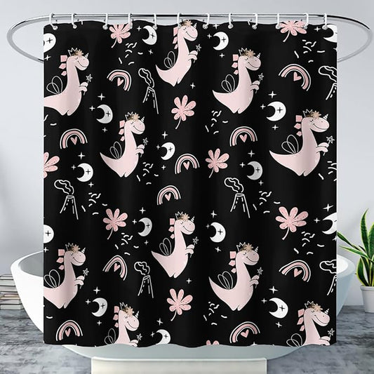 AILONEN Cute Dinosaur Shower Curtain,Cartoon Dinosaur Bath Curtain Gifts for Kids,Polyester Waterproof for Bathroom, 72" W*84" H with 12 Plastic Hooks