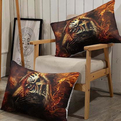 AILONEN Tiger Fitted Sheet Set Twin Size, 3D Fire Animal Tiger Bed Sheet Wildlife Sheet Set,Teen Boys 3 Pieces Printed Safari Tiger Fitted Sheet with 2 Pillowcases