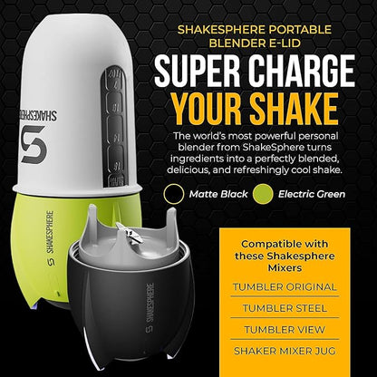 SHAKESPHERE Tumbler: Protein Shaker Bottle and Smoothie Cup, 24 oz - Bladeless Blender Cup Purees Raw Fruit with No Blending Ball - Drink Powder Mix Shake Mixer for Pre Workout, Gym (Matte Black)