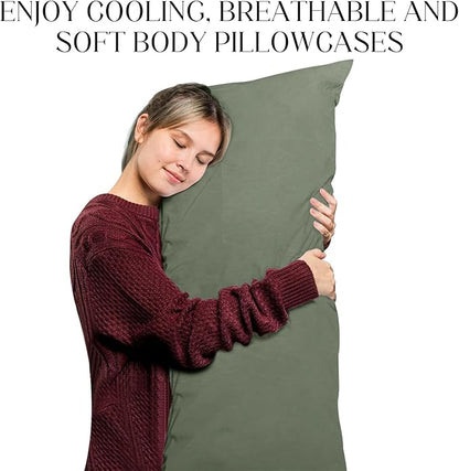 Soft Body Pillow Cover/Pillowcases 60 x 21 Inch, WINKAURA Premium Unique Long Pillow Case for Bed Fits 54x20 Pillow, Envelope Closure, Army Green