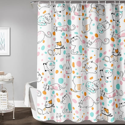 AILONEN Cat Shower Curtain,Cute Cat Bath Curtain,Pet Cat Kitten Bathroom Curtain Decor,Cartoon Animal Polyester Waterproof 48" W*72" H Shower Curtain for Boys Girls (12 Hooks)