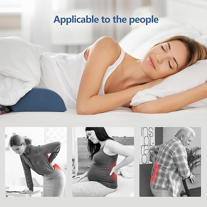Lumbar Support Pillow for Sleeping Memory Foam Back Lumbar Support Cushion for Lower Back Pain Relief, Back Support Bed Pillow Waist Support Back Sleepers (Dark Blue)