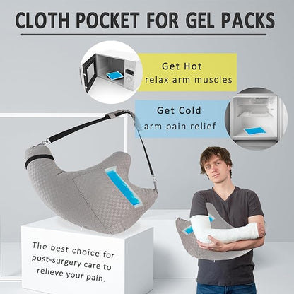 Shoulder Surgery Pillow, Rotator Cuff Pillow for Side Sleeper, Shoulder Pain Relief Removable with Shoulder Strap Support Arm Pillow for Side Sleep and Post Surgery (Light Grey)