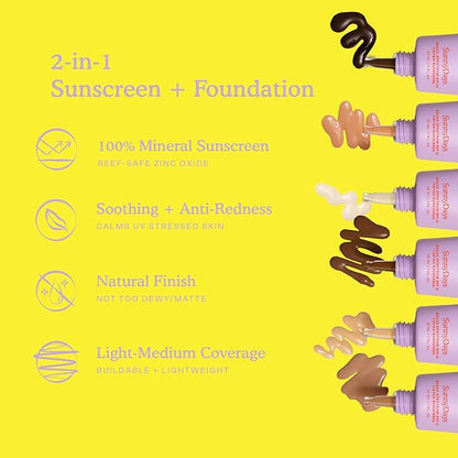 Tower 28 Beauty SunnyDays SPF 30 Tinted Mineral Sunscreen - For Sensitive Skin - 2-in-1 Facial Broad Spectrum UVA/UVB Protection + Foundation - Shade 55 TEMESCAL - Deep with Golden Undertones, 1 Fl Oz