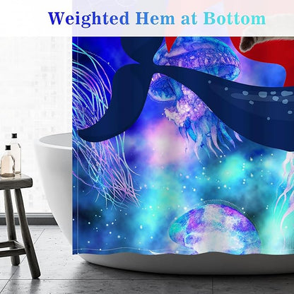 Aimego Extra Long Shower Curtain - Funny Cute Cat Riding Whale on Space Galaxy Fantasy Jellyfish Fabric Cloth Shower Curtain Set with 12 Hooks for Kids Bathroom Decor Bathtub Curtain, 72"x84"