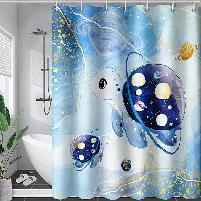 AILONEN Sea Turtle Shower Curtain,Blue Space Planet Turtle Bath Curtain,Watercolor Ocean Turtle Shower Curtain Waterproof for Bathroom Decor with 12 Plastic Hooks, 36" W*72" H