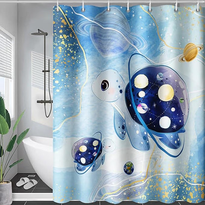 AILONEN Sea Turtle Shower Curtain,Blue Space Planet Turtle Bath Curtain,Watercolor Ocean Turtle Shower Curtain Waterproof for Bathroom Decor with 12 Plastic Hooks, 36" W*72" H