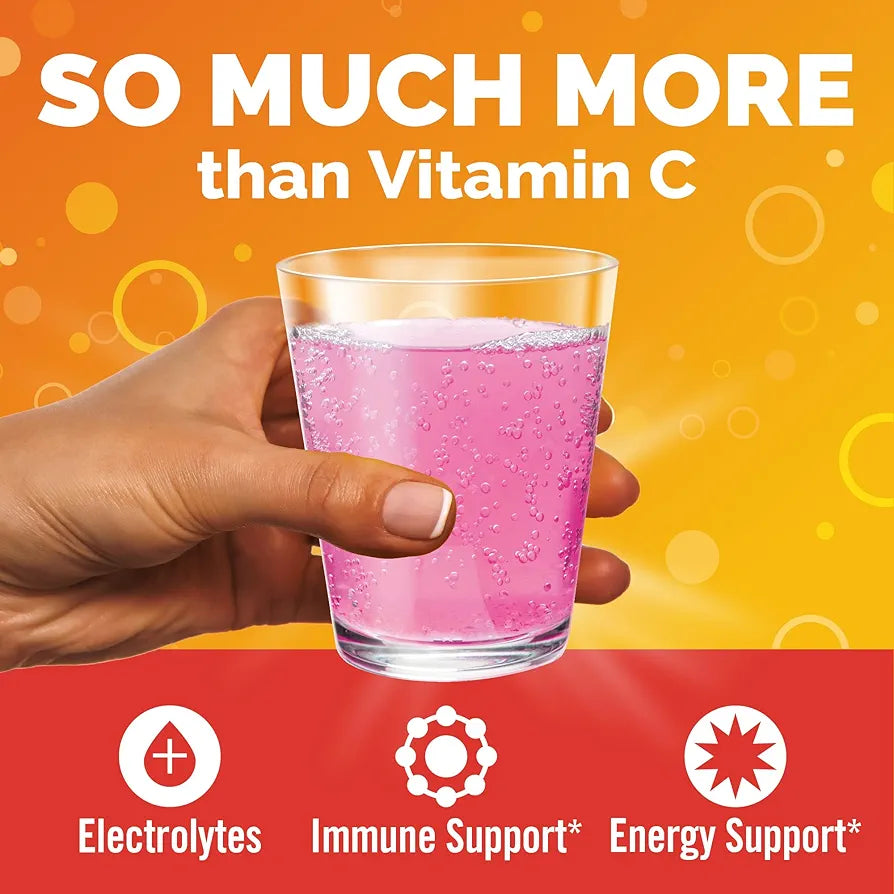 Emergen-C 1000mg Vitamin C Immune Support Powder Raspberry 30CT includes Zinc, Manganese, 7 B Vitamins and Electrolytes for Back to School Essentials