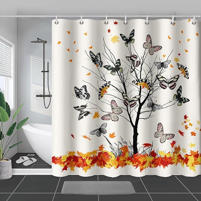 AILONEN Butterfly Shower Curtain,Vintage Colorful Butterflies Art Bath Curtain Minimalist Bathroom Curtain 72" W*84" H Polyester Waterproof Bathroom Curtain with 12 Hooks