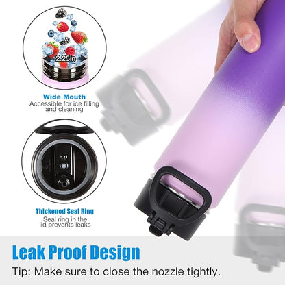 Volhoply 24oz Insulated Water Bottle With Straw Bulk 6 Pack,Metal Wide Mouth Water Bottles With Handle Keep Cold,Reusable Double Wall Thermos,Powder Coated Sport Bottle For Holder(Lavender,6 Count)