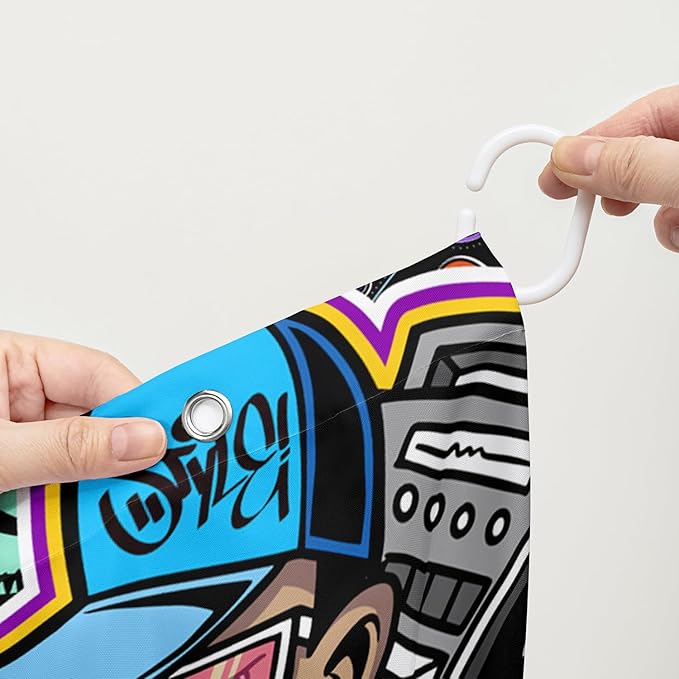 AILONEN Hip Hop Graffiti Shower Curtain for Bathroom,Colorful Graffiti Music Dancer Bathroom Curtain for Kids Boys Girls,Bath Curtain 48" W*72" H Polyester Waterproof Bathroom Curtain with 12 Hooks