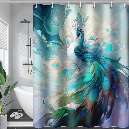AILONEN Peacock Shower Curtain, Green Bird Shower Curtain for Bathroom Decor,Beautiful Bird Peacock Bath Curtain for Girls Women Fresh Nature Waterproof Curtains Sets 72" W*84" H