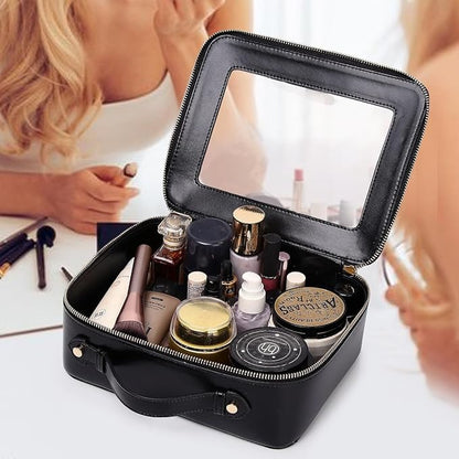 Clear Makeup Bag for Women Waterproof Travel Cosmetics and Toiletries Case Portable Makeup Oaganizer Bag Clear Car Bag with Zipper (Black, M+L-1)