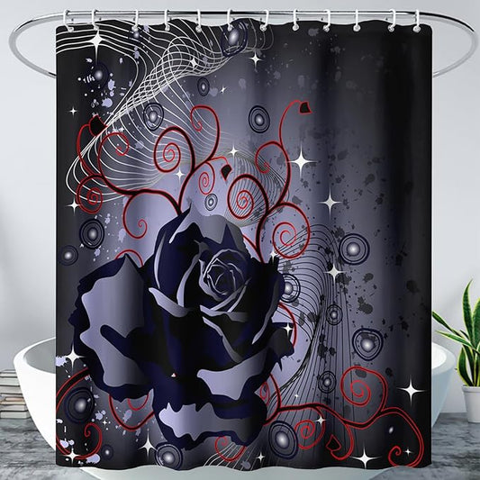 AILONEN Black Rose Shower Curtain for Women,Music Rose Bath Curtain for Bathroom Decor,Red and Black Art Polyester Waterproof for Girls with 12 Plastic Hooks,36" W*72" H Black