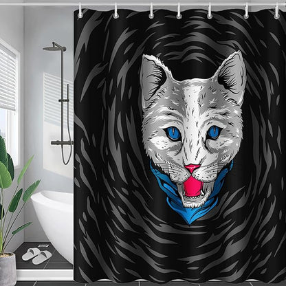 AILONEN Cat Shower Curtain,Cartoon Scream Cat Printed Bath Curtain for Teens,Polyester Waterproof for Bathroom,48" W*72" H with 12 Plastic Hooks