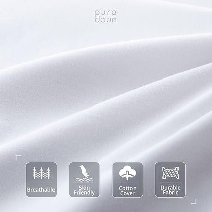puredown® Goose Feather Down Blend Soft and Flat Pillow for Sleeping Cotton Cover, Queen Size, Set of 2