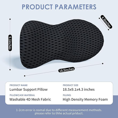 Lumbar Support Pillow, Back Pillow for Low Back Pain Relief, Ergonomic Streamline Car Seat, Office Chair, Recliner and Bed (Black)
