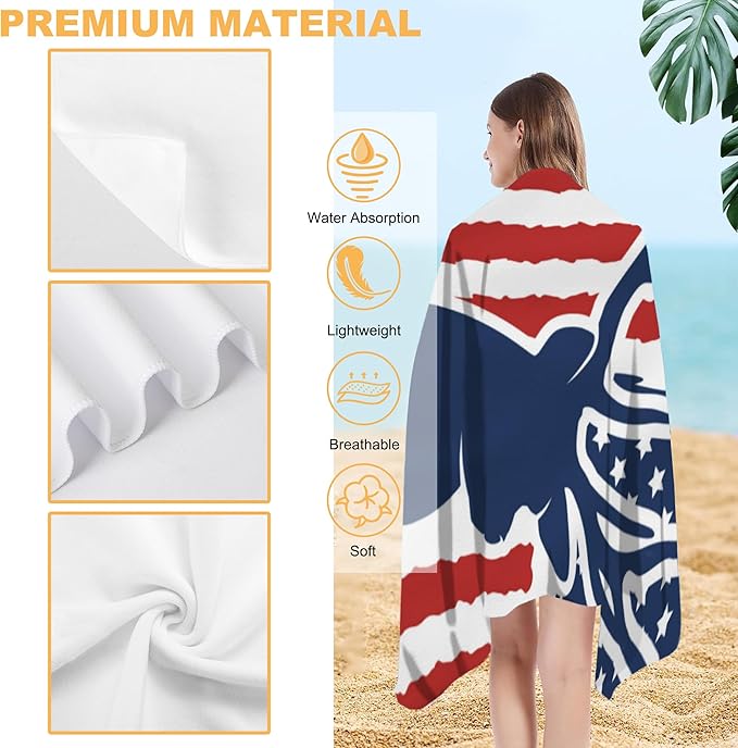 Beach Towel, Hunting Deer USA Flag Beach Towel Oversized Sand Proof Absorbent, Quick-Dry Bath Pool Swim Towel for Shower Spa Vacation, 29.5” X 59”