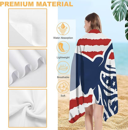 Beach Towel, Hunting Deer USA Flag Beach Towel Oversized Sand Proof Absorbent, Quick-Dry Bath Pool Swim Towel for Shower Spa Vacation, 29.5” X 59”