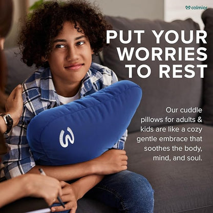Calmier - 6 lb Sensory Weighted Pillow - Glass Bead Filled Hug Pillow - Ultra Plush Cozy Weighted Pillows for Adults and Kids - Child Sensory Pillow - Weighted Lap Pad (Blue - Minky, 6 LBS)