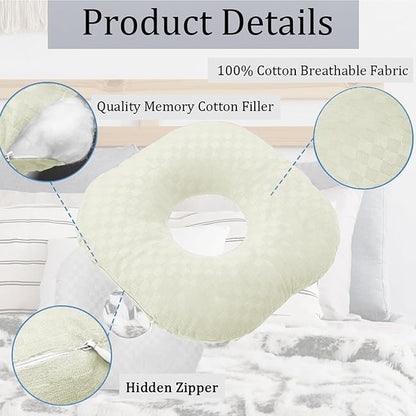 Ear Piercing Pillow for Side Sleepers, Pillow with an Ear Hole for CNH and Ear Pain Ear Inflammation Pressure Sores, O-Shaped Side Sleeping Pillow, Ear Guard Pillow (Cream)