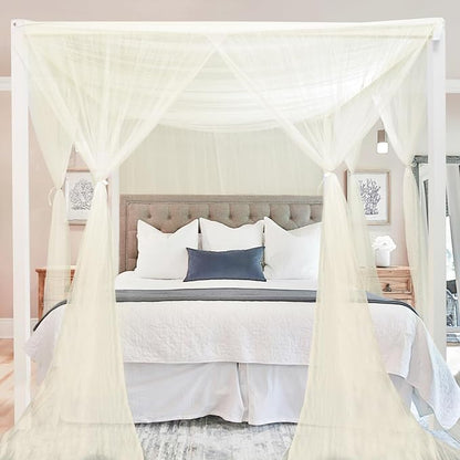 tupi Beige Canopy Bed Curtains for King/Queen Size Bed, 4 Corner Adult Bed Canopy, Ultra Elegant Bed Curtain Drapes Bedroom Decor, Stylish Polyester Netting Canopy, Easy Installation