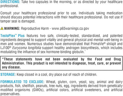 XYMOGEN TestoPlex Plus - Supports Healthy Testosterone Levels, Cognition, and Overall Vitality - Shilajit + Eurycoma longifolia Extract Supplement for Men and Women (120 Capsules)
