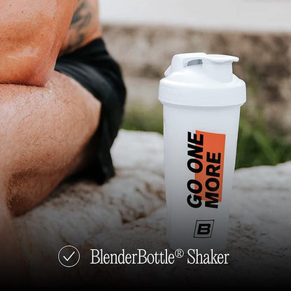 BARE PERFORMANCE NUTRITION Go One More BlenderBottle Shaker Bottle, 28 oz Shaker Bottle with Wire Whisk, White