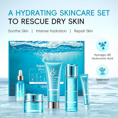 Skin Care Sets for Women, Beauty Hydrated Skincare 5 PCS, Smooth Firm Repair Glow Up, Facial Skincare Routine Kit, Skincare Gift Sets for Face Cleanser, Cream, Eye Cream, Toner, Serum
