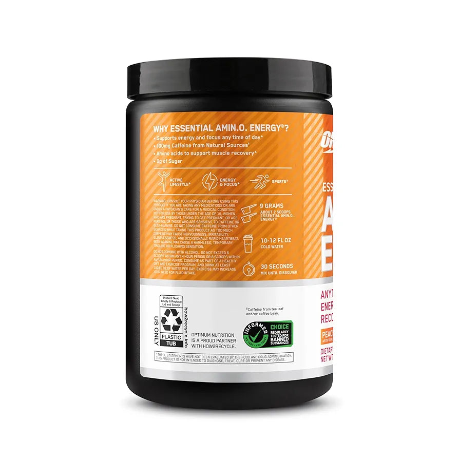 Optimum Nutrition New Flavor Amino Energy - Pre Workout with Green Tea, BCAA, Amino Acids, Keto Friendly, Green Coffee Extract, Energy Powder - Peach Mango Tango, 30 Servings 