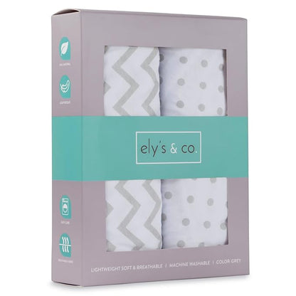 Bassinet Sheet Set 2 Pack - Baby Bassinet Sheets with 100% Jersey Cotton - Bassinet Sheets for Baby Girl and Boy, Newborn Essentials (Grey Chevron and Polka Dot)