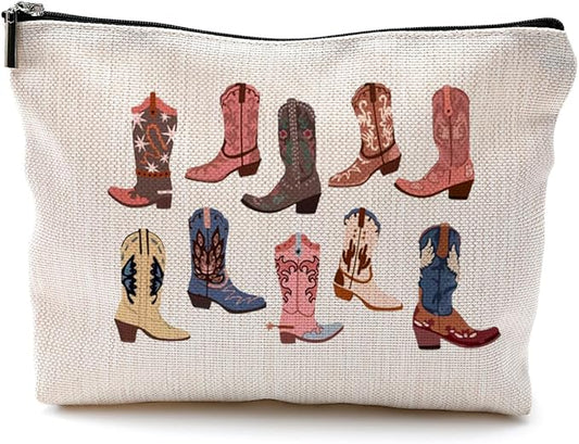 Western Makeup Bag - Cowgirl Gifts, Boho Western Cowboy Boots Makeup Cosmetic Bag for Purse