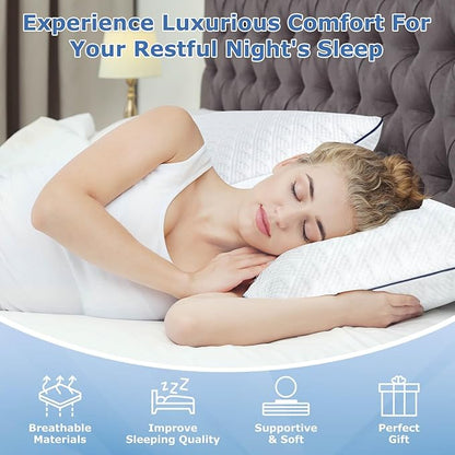 Cooling Bed Pillows Queen Size Set of 2 for Sleeping, Adjustable Shredded Memory Foam Pillows for Side Back Stomach Sleepers - Luxury Gel Pillows Hotel Pillows with Washable Removable Cover