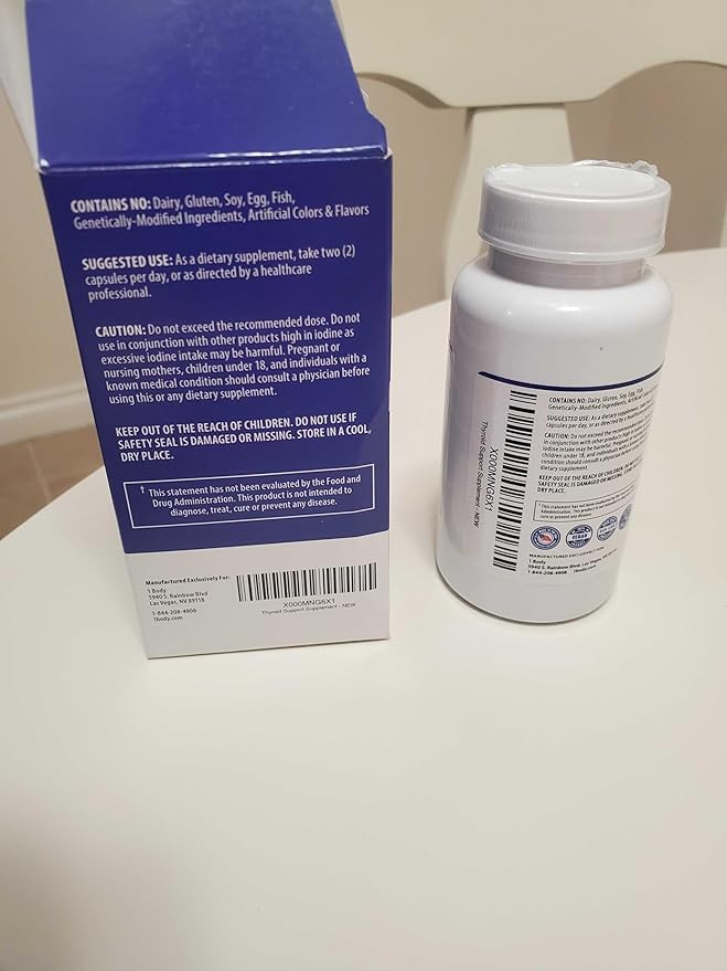 1 Body Thyroid Support Supplement with Iodine, Vitamin B12, Zinc, 60-Day Supply, 2 Pack