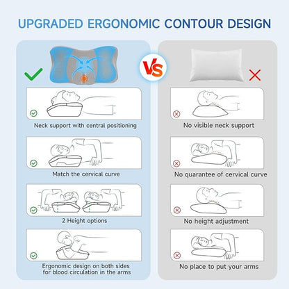 Cervical Pillow for Neck Pain Relief,Memory Foam Ergonomic Neck Support Pillow for Side Back&Stomach Sleepers with Pillowcase,Contour Best Bed Anti-Snoring Pillows for Sleeping-2Pack