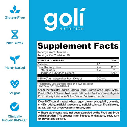 Goli Ashwagandha & Vitamin D Gummy 120 Count - Relax. Restore. Unwind. (Mixed Berry, KSM-66, Vegan, Plant Based, Non-GMO, Gluten-Free & Gelatin Free), Pack of 2
