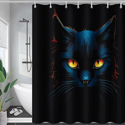 AILONEN Black Cat Shower Curtain,Wildlife Cat Bath Curtain for Adults,Animal Theme Polyester Waterproof with 12 Plastic Hooks 36" W*72" H