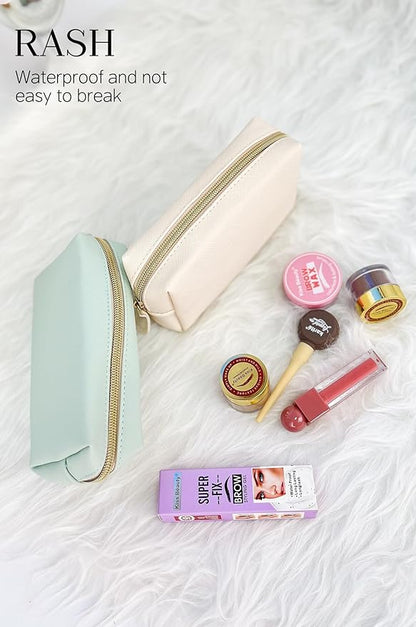 Leather Makeup Bag Set - Womens Small Cosmetic Bag for Purse with Pencils, Large Black Relavel Makeup Bag for Purse - Perfect for Travel and Daily Use