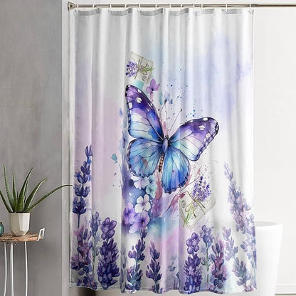 AILONEN Beautiful Butterfly Shower Curtain Bathroom 72" W*72" H Purple Butterfly Curtain Cloth Fabric Bathroom for Girls Kids,Deep Color Shower Curtain Set